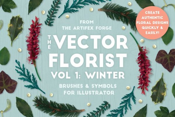 圣诞节矢量花卉AI笔刷 The Vector Florist &#8211; Brushes: Winter