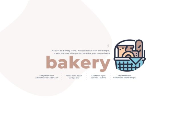30枚面包店蛋糕矢量图标合集 30 Bakery Icon Set