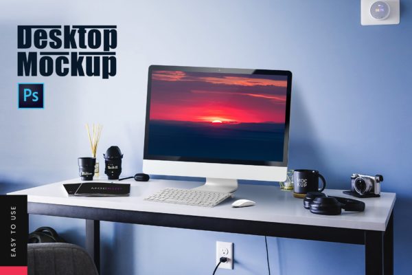 工作室场景一体机电脑屏幕预览素材天下精选样机v2 Desktop Mockup
