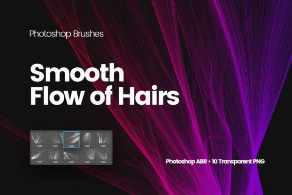 数码仿真柔顺头发特效图案PS笔刷 Digital Smooth Flow of Hairs Photoshop Brushes