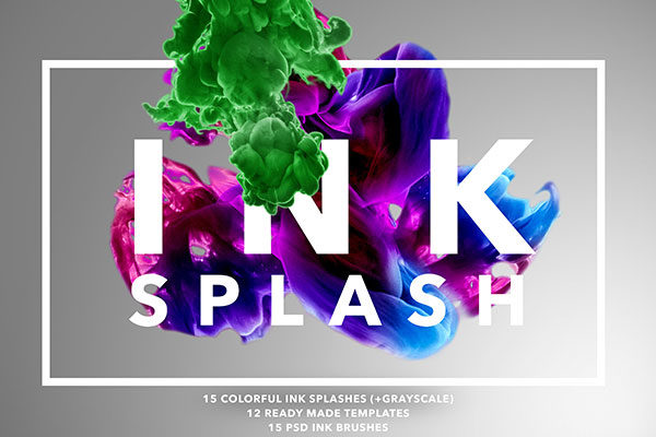 I N K Splash Bundle-漂亮的彩色墨水在水中的状态的PS笔刷下载[psd,png,jpg,abr]