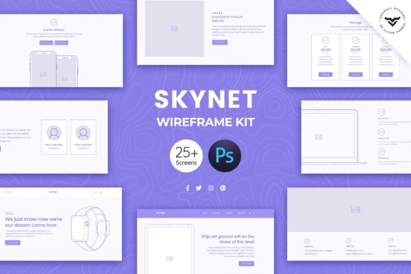 25+网站设计线框图设计套件PSD模板 Skynet Web Wireframe Kit