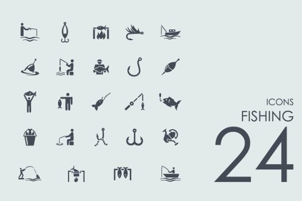 24个钓鱼钓具图标  24 Fishing icons
