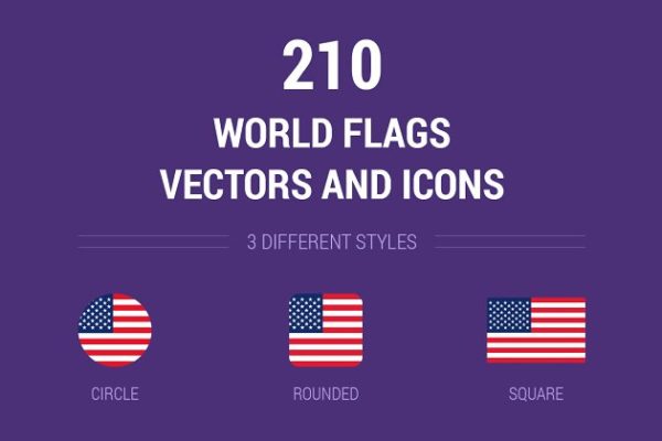 210枚世界各地国家旗帜矢量图形&amp;图标 210 World Flags Vectors and Icons