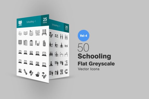 50枚教育主题图标素材 50 Schooling Greyscale Icons