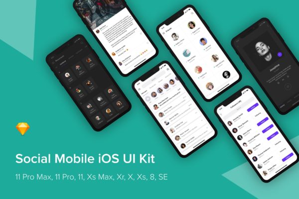 iOS平台娱乐媒体APP应用UI设计Sketch模板 Social Mobile iOS UI Kit (Sketch)