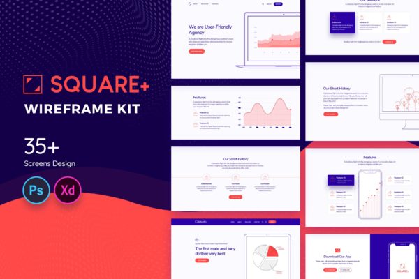 简约设计风格Web网站设计相框图设计套件 Square+ Web Wireframe Kit