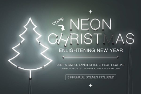 圣诞主题风格霓虹灯图层样式 Neon Christmas Layer Style