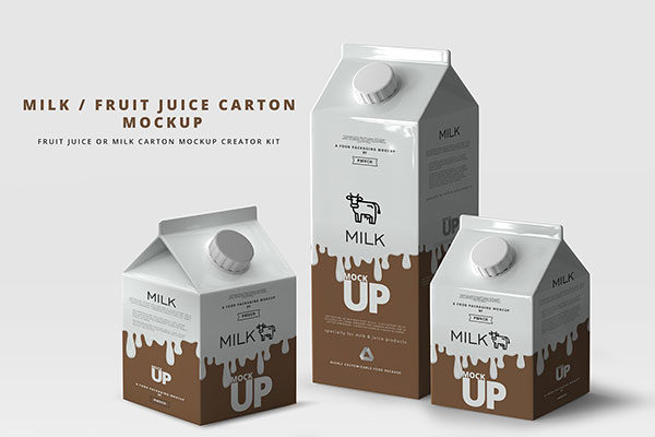 牛奶&amp;果汁纸盒包装展示样机 Milk / Fruit Juice Carton Mockup [psd]
