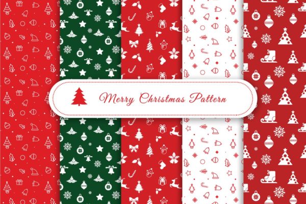 圣诞节元素图案矢量无缝背景纹理素材包 Merry Christmas Pattern &amp; Digital Paper Pack