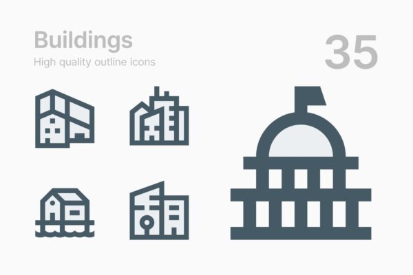 35枚建筑轮廓线矢量16设计素材网精选图标 Buildings