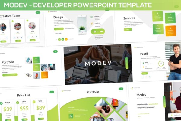 创意互联网产品设计介绍PPT幻灯片模板 Modev Powerpoint &#8211; Developer Presentation Template