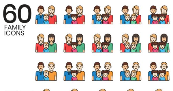 60枚家庭主题矢量图标素材 60 Family Icons | Vivid Series