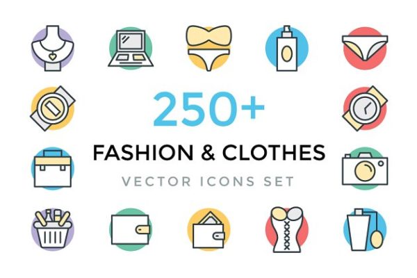 250+时尚衣帽服饰类卡通图标 250+ Fashion and Clothes Icons