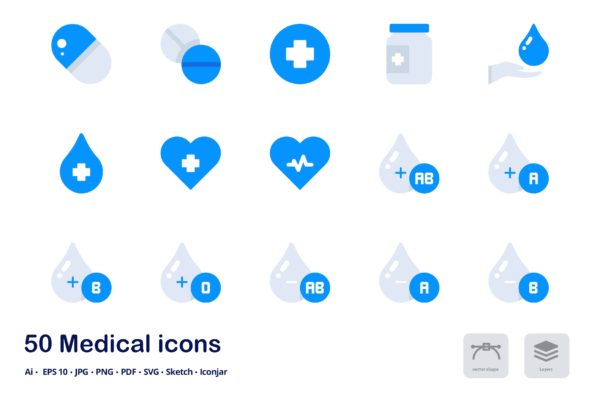 医疗保健主题双色调扁平化矢量图标 Medical and Healthcare Accent Duo Tone Icons