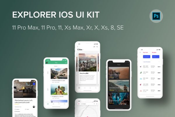 iOS端APP应用UI设计普贤居精选套件PSD模板 Explorer iOS UI Kit (Photoshop)