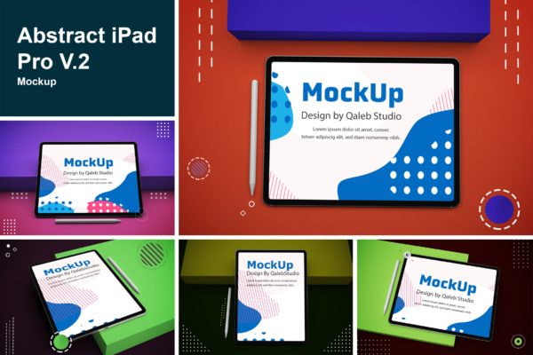 抽象设计风格iPad Pro平板电脑屏幕效果图16设计网精选样机v2 Abstract iPad Pro V.2 Mockup
