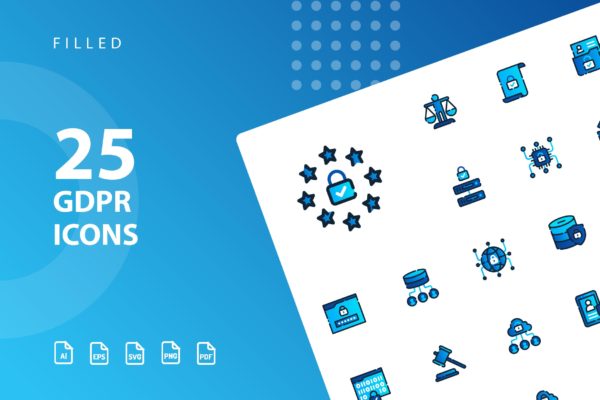 25枚GDPR通用数据保护条例主题填充16设计素材网精选图标 GDPR Filled