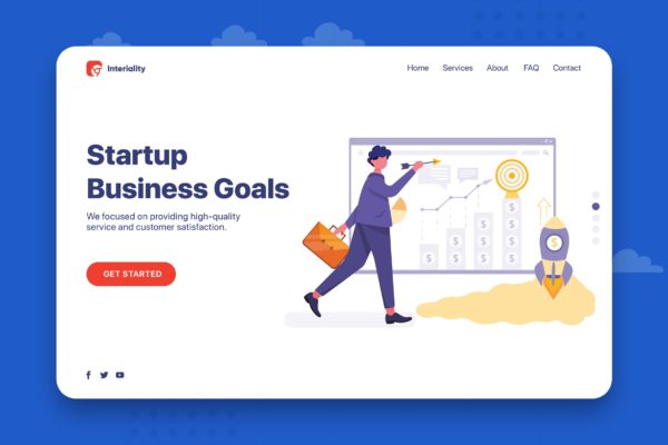 创业企业目标主题网站设计矢量插画素材 Startup Business Goals &#8211; Corporate Web Header