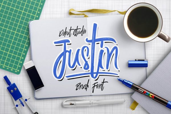 创意英文笔刷书法艺术字体 Justin Brush