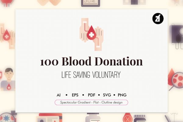 100个红十字会献血元素主题矢量图标 100 Blood donation elements