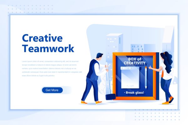 创意团队/团队协作主题网站设计矢量插画 Creative Teamwork Flat Landing Page Header