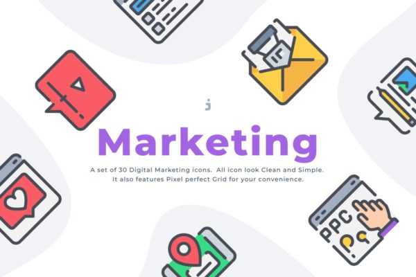 30枚市场营销主题图标合集 30 Digital Marketing icon set