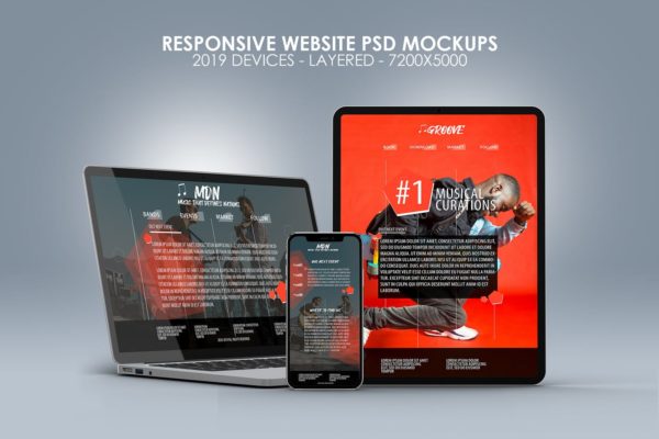 响应式网站设计效果图多设备预览样机 Responsive Website PSD Mock-ups 2019