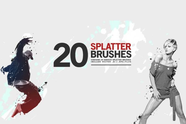 20款泼墨图案PS画笔笔刷 20 Splatter Brushes