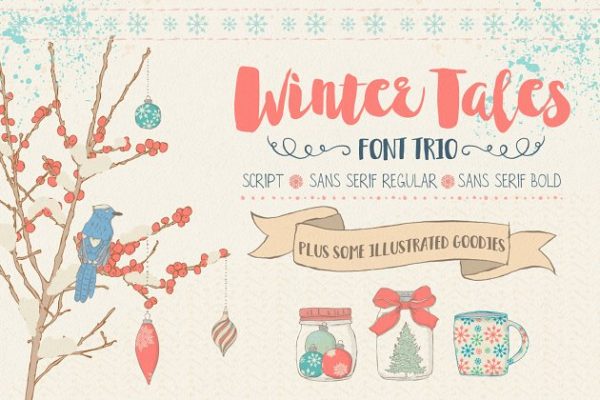 手写英文字体 Winter Tales &#8211; cozy font trio