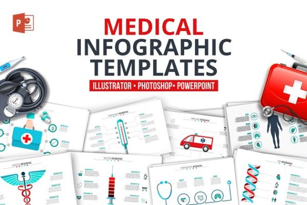 医疗保健主题信息图表类型幻灯片设计素材 Medical infographics