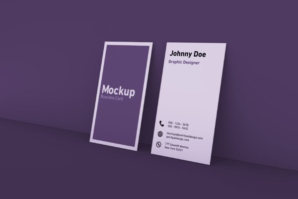 竖版设计风格商务名片设计展示效果图样机 Vertical Business Card Mockup