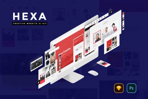 创意现代设计风格网站UI设计套件[SKETCH&amp;PSD] HEXA Creative Website UI Kit