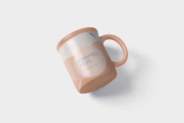 带把手圆形搪瓷杯马克杯图案设计16设计网精选 Round Enamel Mug Mockup With Handle