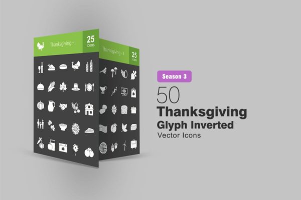 50枚感恩节主题反转色矢量字体16素材精选图标 50 Thanksgiving Glyph Inverted Icons