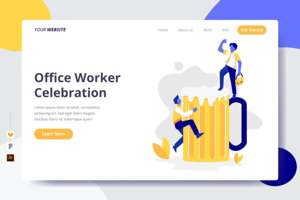 上班族庆祝活动主题插画网站着陆页设计素材中国精选模板 Office Worker Celebration &#8211; Landing Page