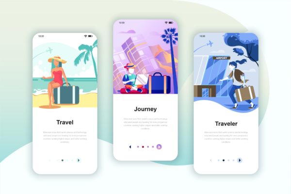旅游主题APP应用启动页引导页设计模板 Instagram Stories Onboarding Screens Mobile App