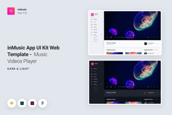 音乐网站在线视频播放器UI模板 inMusic App UI Kit Web Template &#8211; Video Player