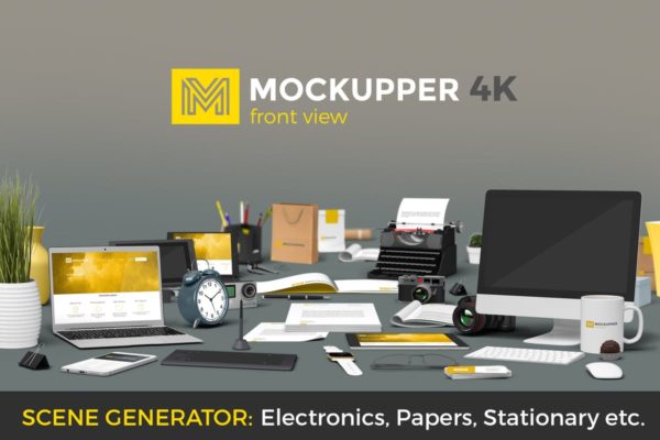 4K高分辨率-100+高质量正视图办公室场景样机元素 Mockupper Front view mock-up objects