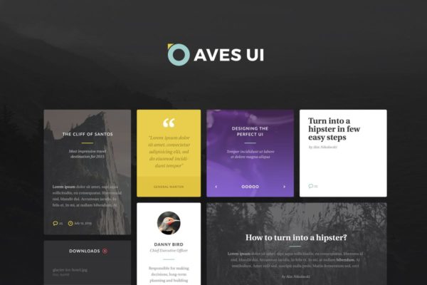 现代设计风格卡片式网站UI模板素材 Aves UI Kit