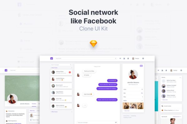 仿Facebook社交网站用户界面UI模板 Clone UI Kit &#8211; Social network like Facebook