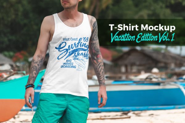 度假系列-休闲服装印花图案设计展示样机16图库精选v1 T-Shirt Mockup Vacation Edition Vol. 1