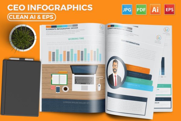 商业数据分析信息图表元素市场分析报告设计模板 CEO Infographics Design 17 Pages