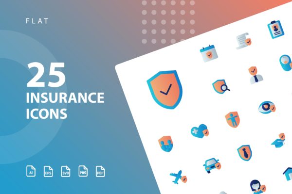 25枚扁平设计风格保险行业16设计素材网精选图标素材 Insurance Flat
