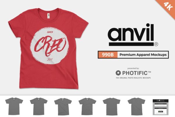 T恤服装样机模板 Anvil 990B Youth T-Shirt Mockups