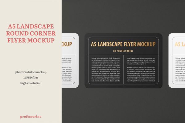 A5尺寸规格圆角宣传单印刷效果图样机16图库精选 A5 Landscape Round Corner Flyer Mockup