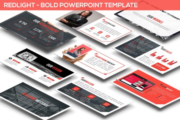 企业对外宣传介绍PPT幻灯片设计模板 Redlight &#8211; Bold Powerpoint Template