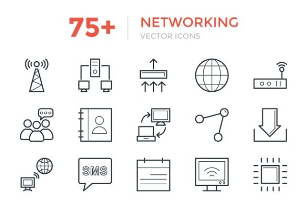 75+网络及网络设备矢量图标  75+ Networking Vector Icons