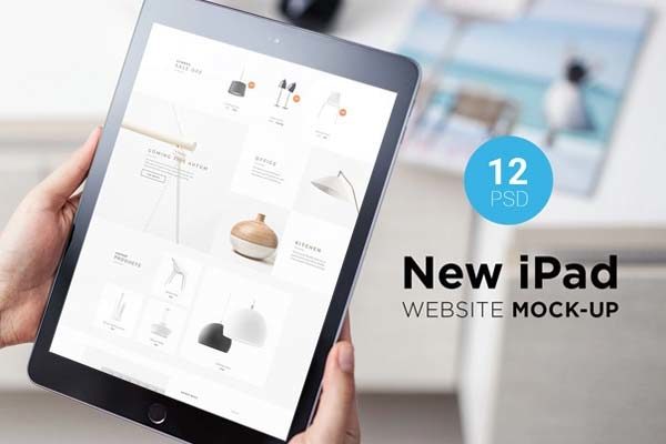 精品：12个工作场景可以完美展示响应式网页的 2018 New iPad 样机Mockup下载 [PSD]
