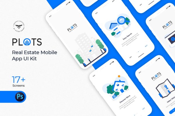 房地产门户/租房APP应用用户界面UI设计套件 Plots Real Estate Mobile App UI Kit